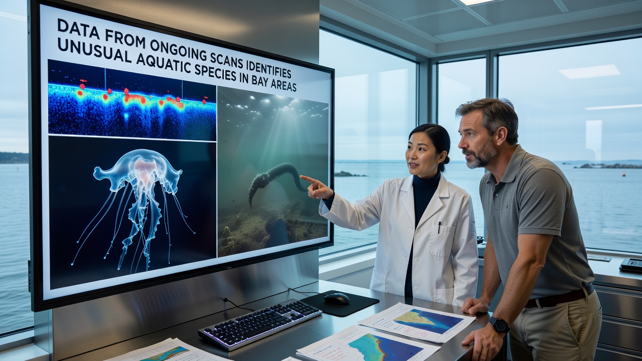 Underwater scan visualization displaying species distribution maps across bay floor habitats